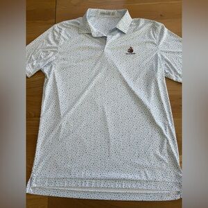 Peter Millar White Micro Floral Performance Polo with Small Blue Print